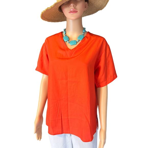 Gianna Silk V-Neck Blouse in Orange, Women's Size M - Picture 1 of 6
